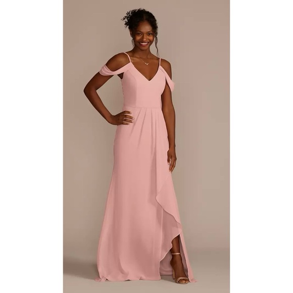 Celebrate DB Studio David’s Bridal Cascading Maxi Off Shoulder 10 Light Pink - Picture 1 of 3